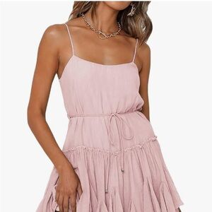Pink Ruffled Tiered Mini Dress for Wedding Guest